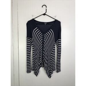 Splendid Sweater Cardigan Womens XS Striped Asymmetrical Shark Bite Hem Nautical